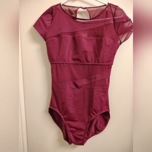 Burgundy Adult Leotard With Mesh Inserts